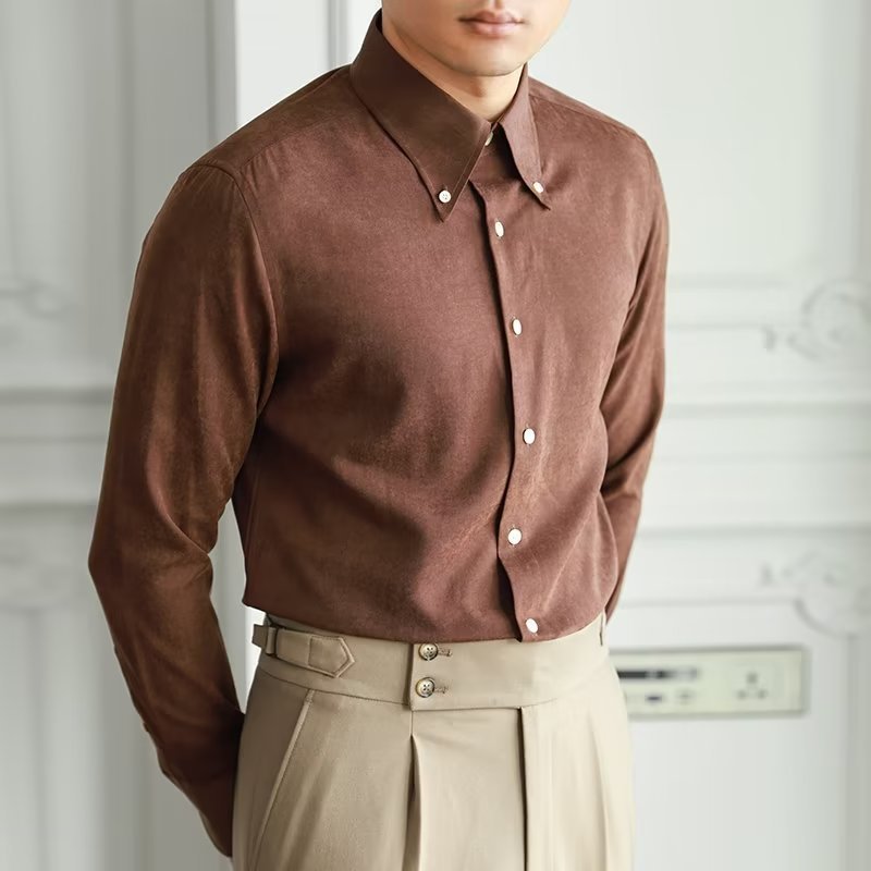 Herren Hemd mit Knopfleiste – Unifarben Knitterfrei Bequeme Passform