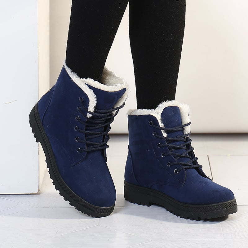 Women's Winter Snow Boots with Front Lacing and Flat Low Heel