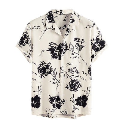 Herren Sommer Hemd mit Blumenmuster – Kurzarm Schmale Passform Knopfleiste