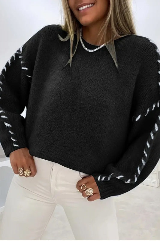 Damen-Strickpullover mit langen Ärmeln und elegantem Spitzendetail
