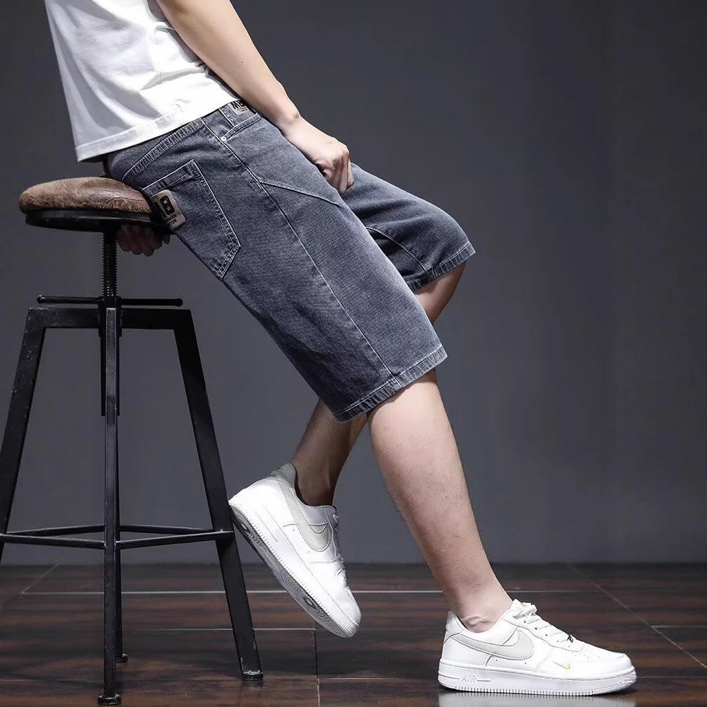 Herren Sommer-Denim-Shorts, Gerades Bein, Lockere Passform, Verkürzte Länge