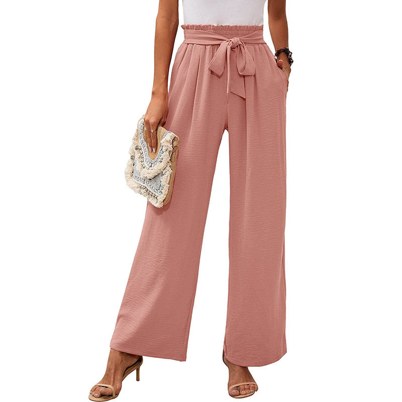 Damen-Hose mit hohem Bund, geknotetem Bund und weitem Bein – Klassischer Stil