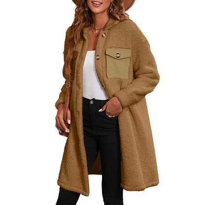 Damen Herbst-Langjacke mit Reißverschluss und Unifarbe