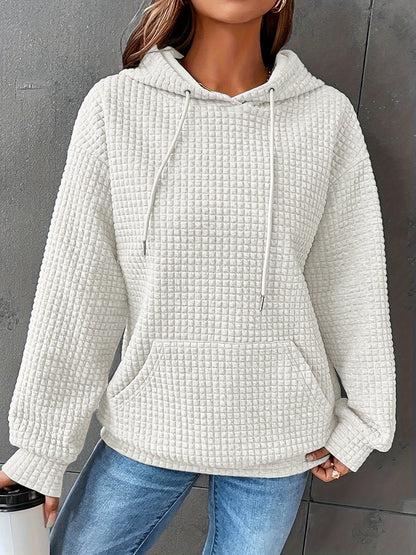 Damen Hoodie Waffelstrick Textur Kordelzug Kängurutasche