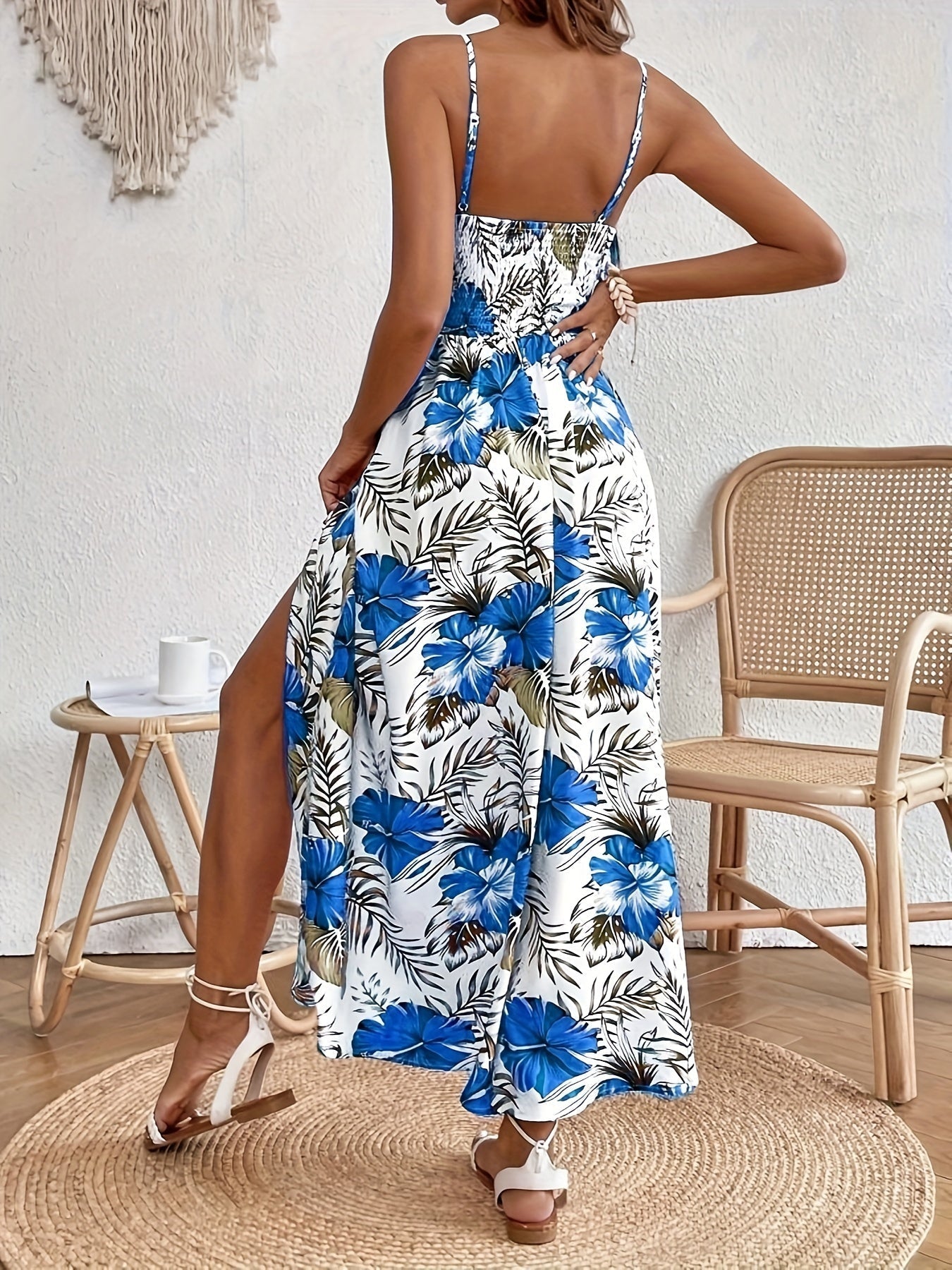 Damen Sommer Maxikleid Blumendruck Ärmellos Seitenschlitz – Leicht und Luftig