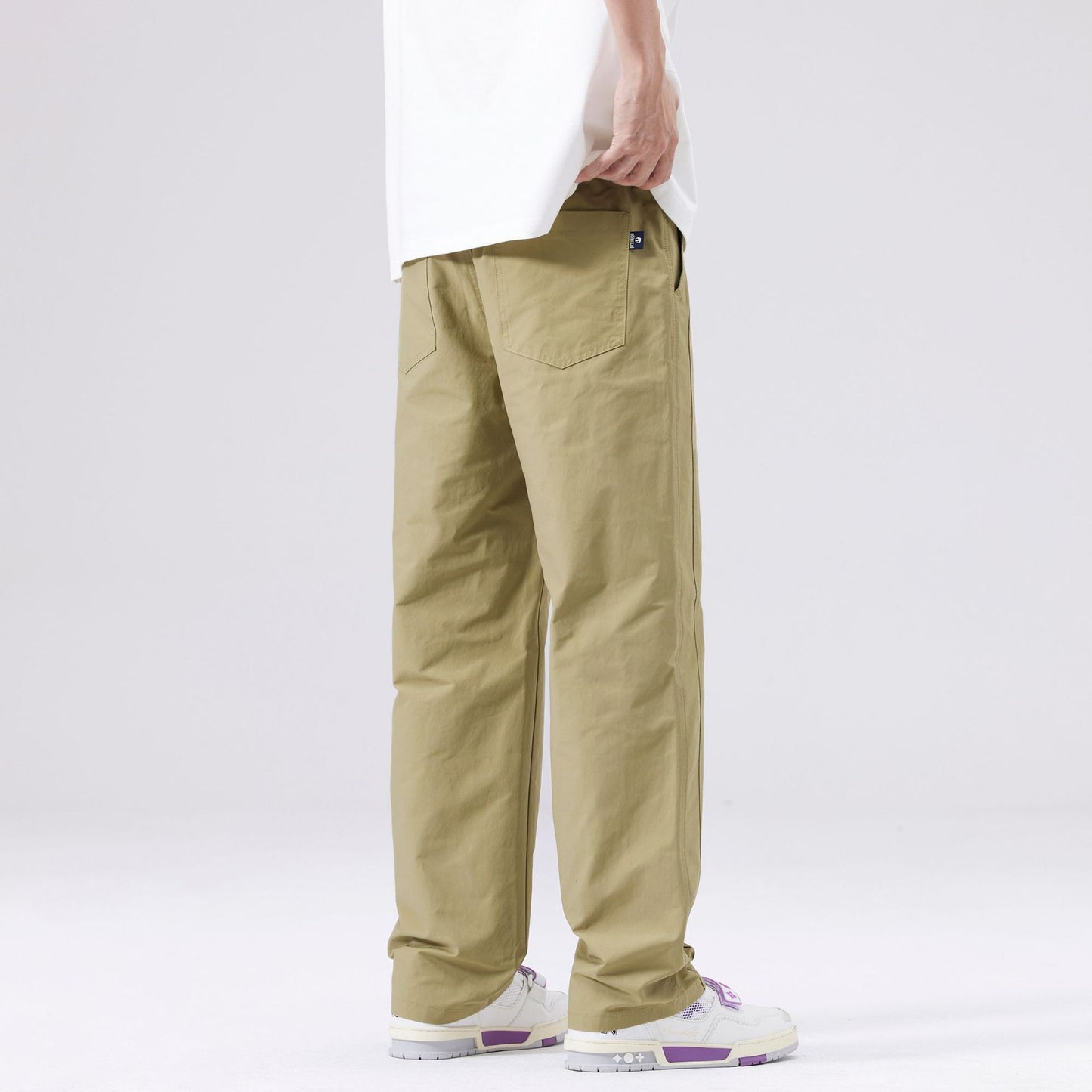 Men's casual pants with straight cut, mid-rise waistband, solid color, size range, weight-dependent fit
