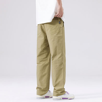 Men's casual pants with straight cut, mid-rise waistband, solid color, size range, weight-dependent fit