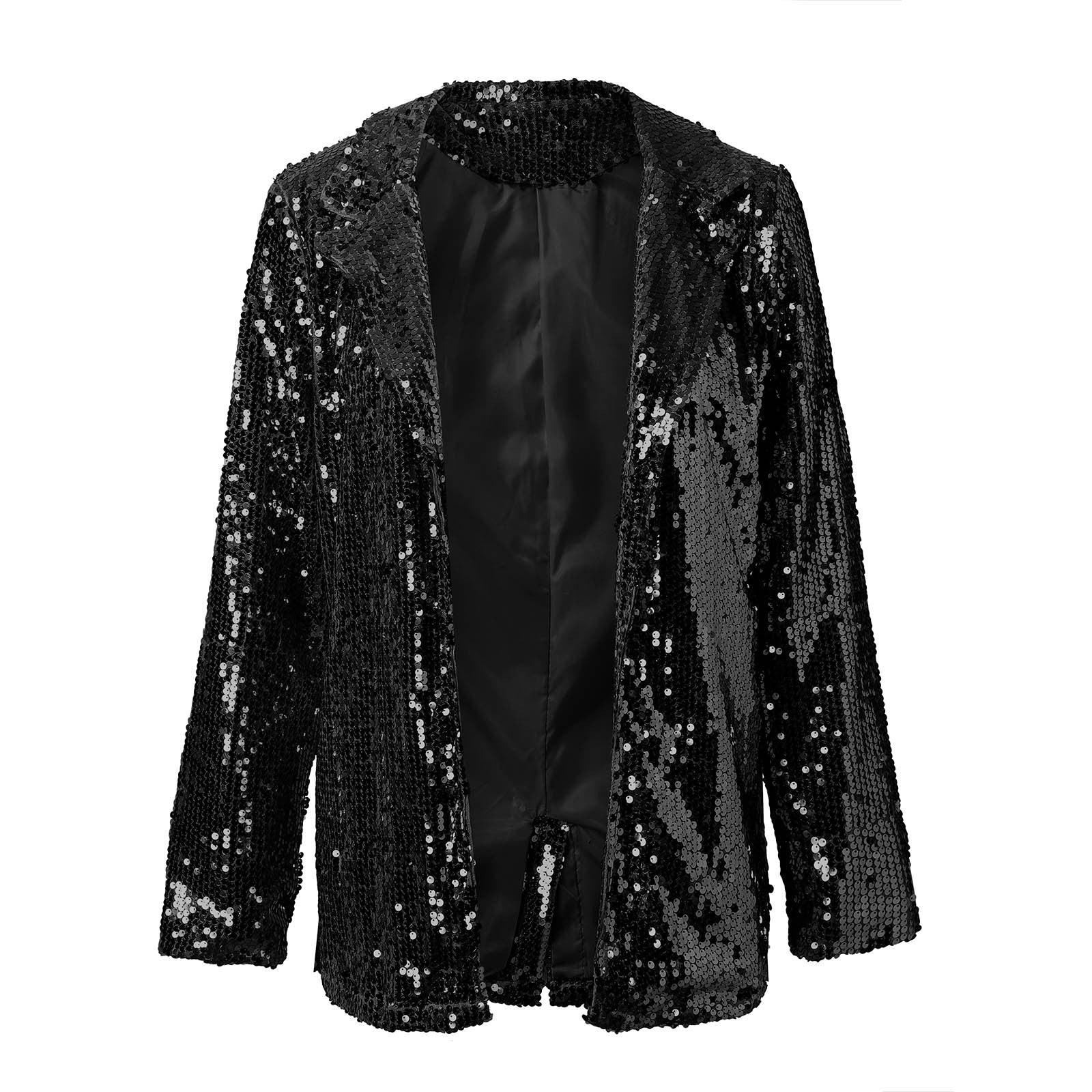 Schwarzer Paillettenblazer für Damen, glänzend und elegant, ideal für festliche Anlässe oder Partys. Modischer, auffälliger Look.