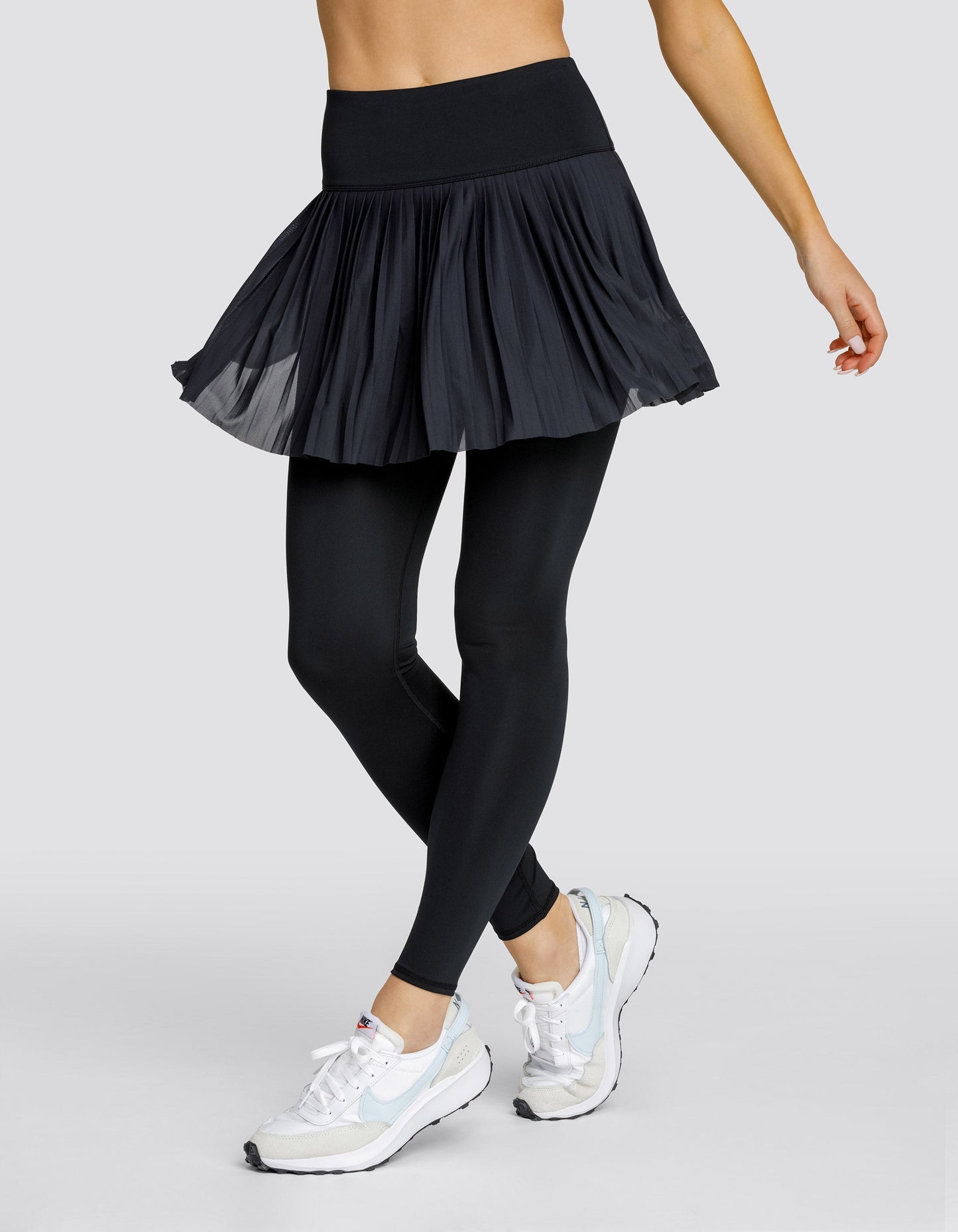Women's skirted leggings with high waist and micro-pleated mesh overskirt