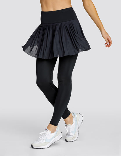 Women's skirted leggings with high waist and micro-pleated mesh overskirt