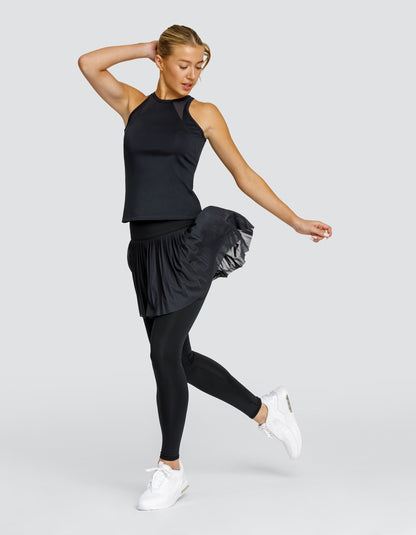 Women's skirted leggings with high waist and micro-pleated mesh overskirt