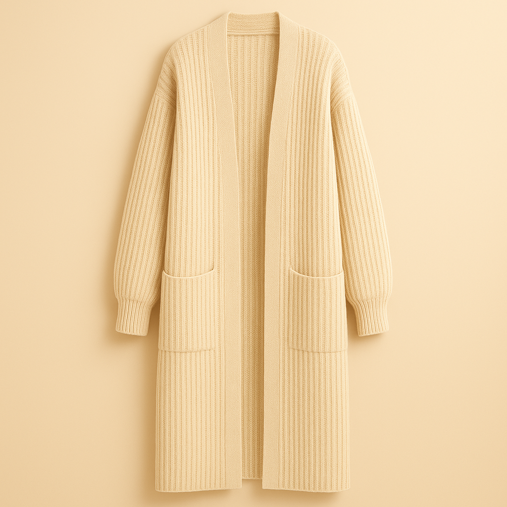 Damen Langer Strick-Cardigan Mit Offener Front Und Oversized-Passform