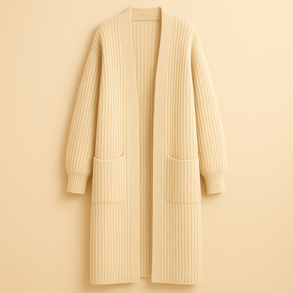 Damen Langer Strick-Cardigan Mit Offener Front Und Oversized-Passform