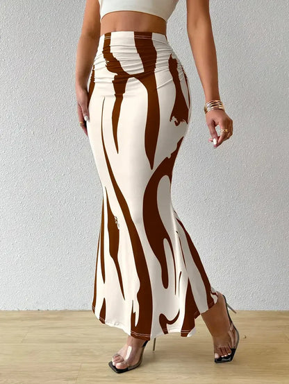 Damen-Rock Mit Zebramuster, Mittellang, Figurbetont – Slim Fit