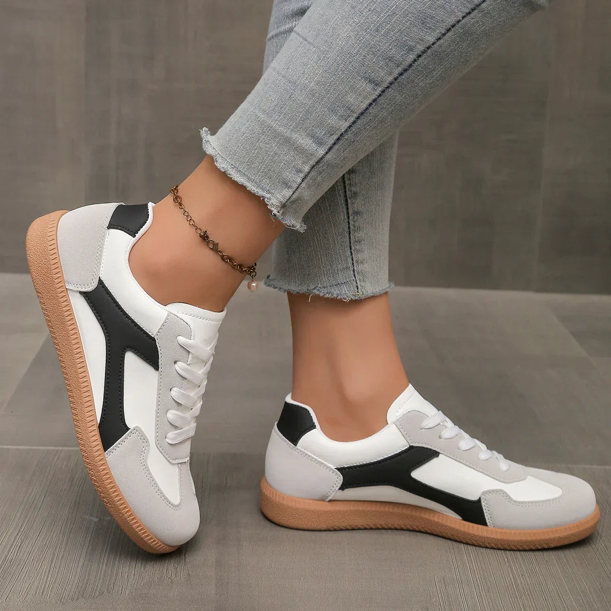 Damen Sneaker mit Niedrigem Schnitt, Gummisohle und Gepolsterter Innensohle