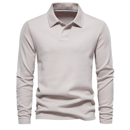 Langarm-Polohemd für Herren in Beige, klassischer Kragen, elegantes Design, ideal für Freizeit und Büro, hochwertige Baumwollmischung.