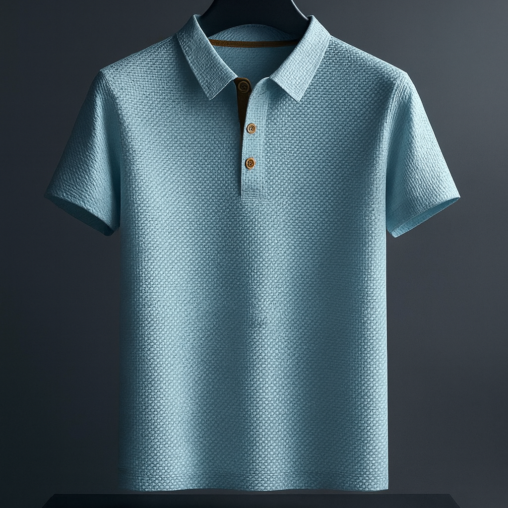 Men's Short-Sleeve Polo Shirt with Turn-Down Collar and Three-Button Placket – Stretch Fit