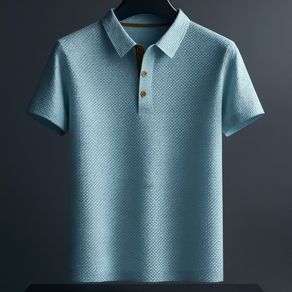 Men's Short-Sleeve Polo Shirt with Turn-Down Collar and Three-Button Placket – Stretch Fit
