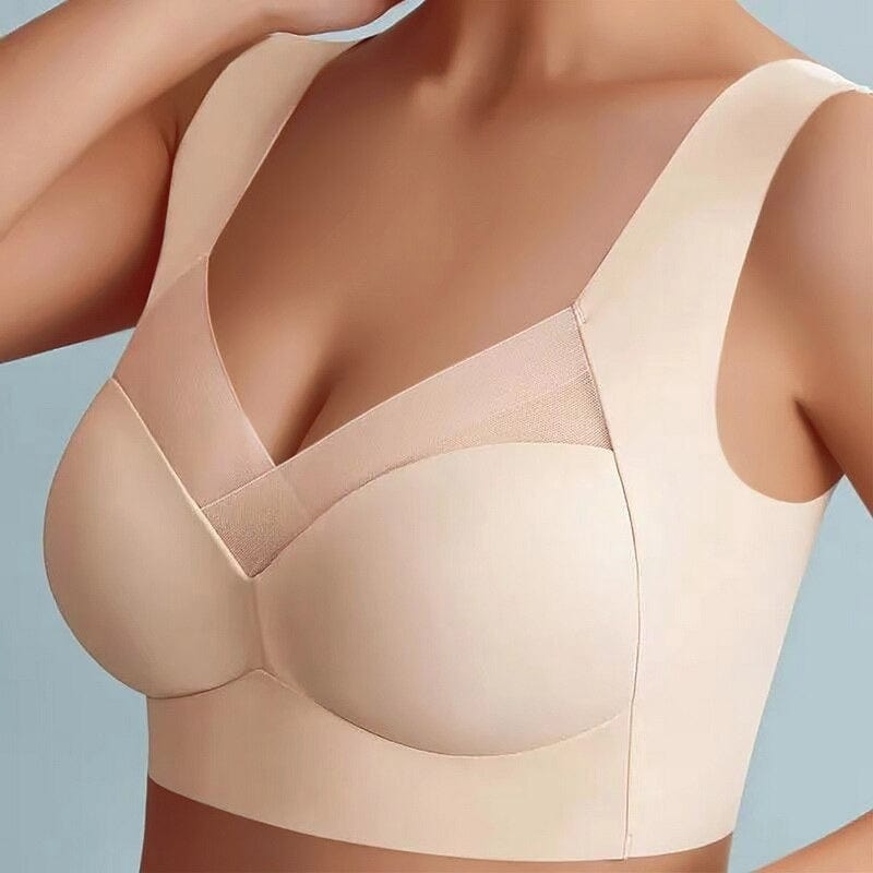 Damen-BH ohne Bügel in Beige, nahtloses Design, breitere Träger, ideal für Komfort und Unterstützung. Perfekt für den täglichen Gebrauch.