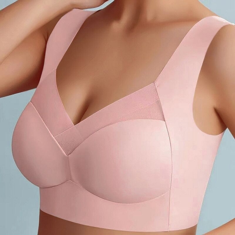 Damen-BH in Rosa, nahtloses Design, breite Träger, V-Ausschnitt, bequem und stützend, ideal für den täglichen Gebrauch.