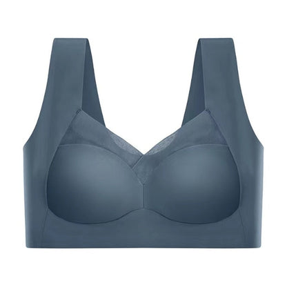 Dunkelblauer, nahtloser Damen-BH mit breiten Trägern und Mesh-Details. Bequeme Unterwäsche, ideal für Alltag und Sport. Hochwertiges Material.