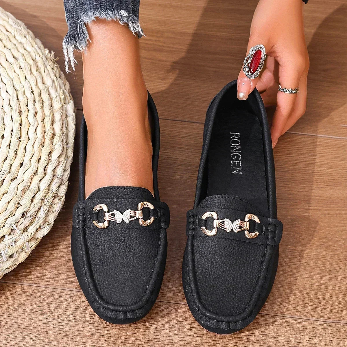 Damen Sommer-Loafer Slip-On Gepolsterte Innensohle Schmetterlings-Detail