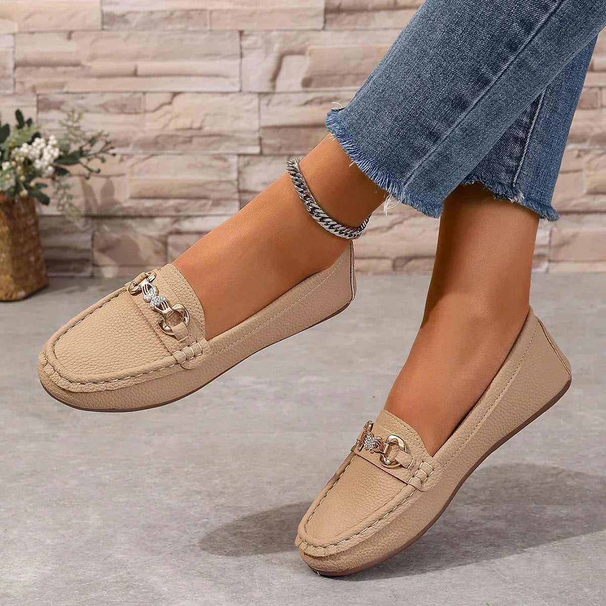 Damen Sommer-Loafer Slip-On Gepolsterte Innensohle Schmetterlings-Detail