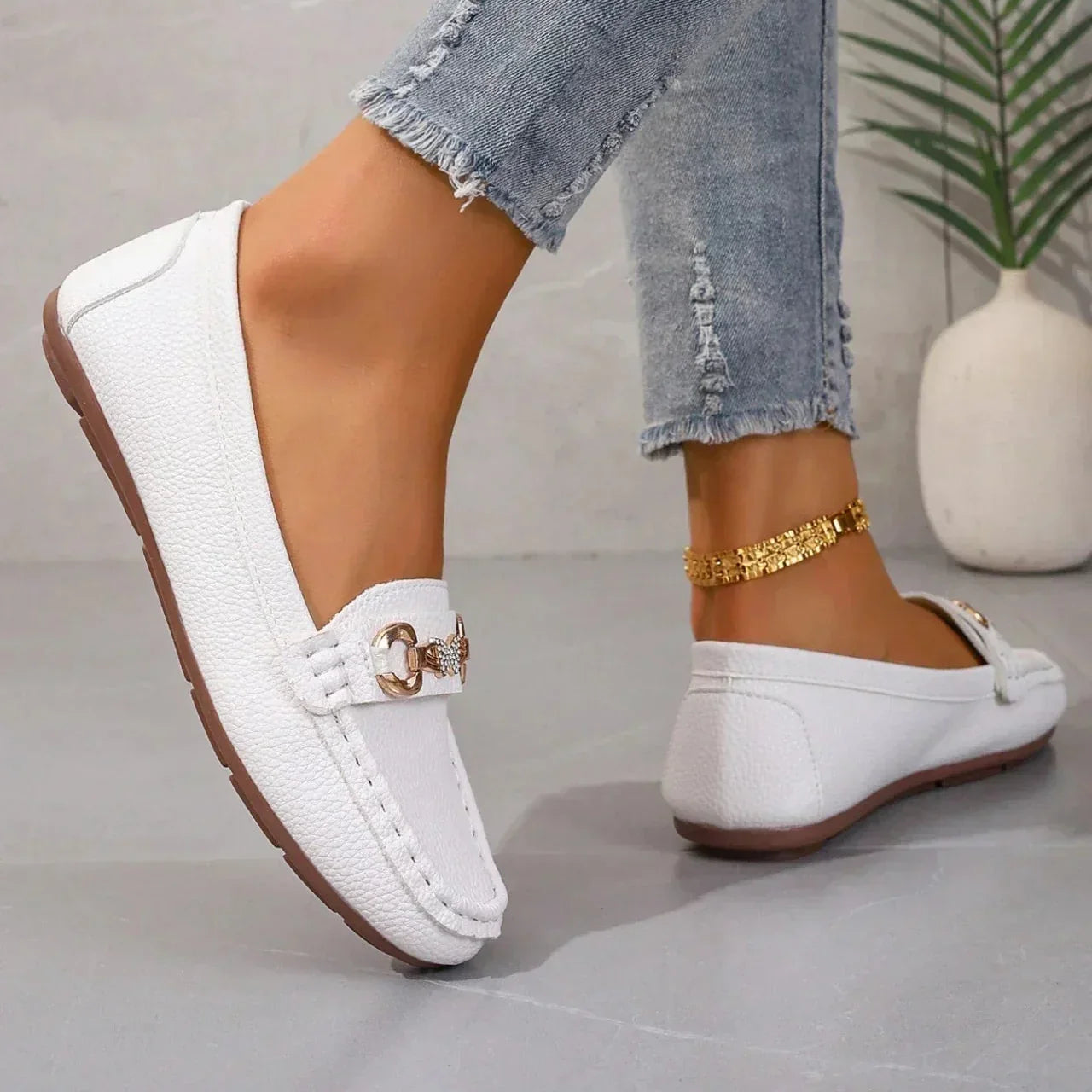 Damen Sommer-Loafer Slip-On Gepolsterte Innensohle Schmetterlings-Detail