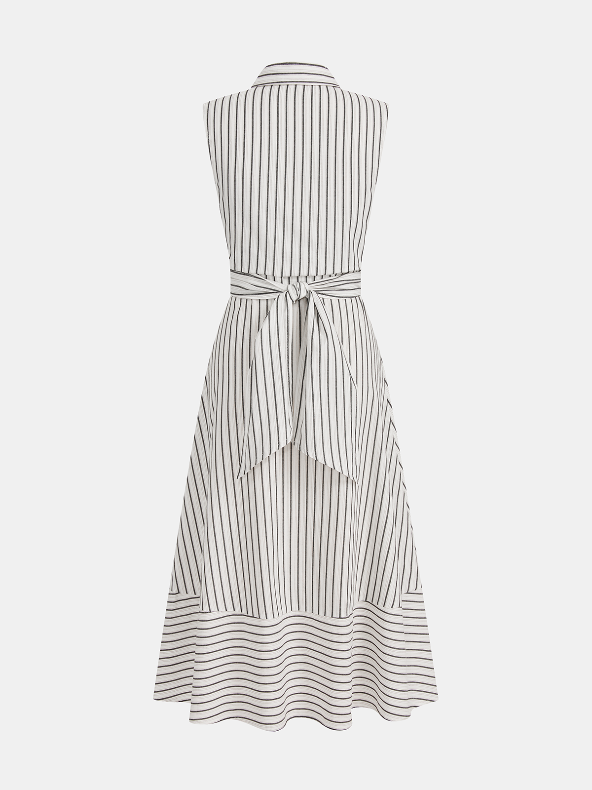 Gestreiftes Damen-Midikleid mit Kragen, ärmellos und Bindegürtel
