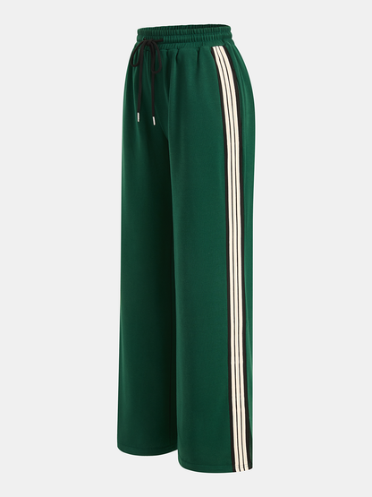 Damen Sweatpants mit weitem Bein und seitlichem Streifen, mittelhoher Bund, elastischer Taillenbund