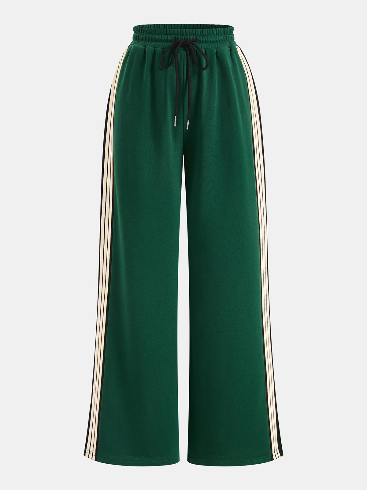 Damen Sweatpants mit weitem Bein und seitlichem Streifen, mittelhoher Bund, elastischer Taillenbund