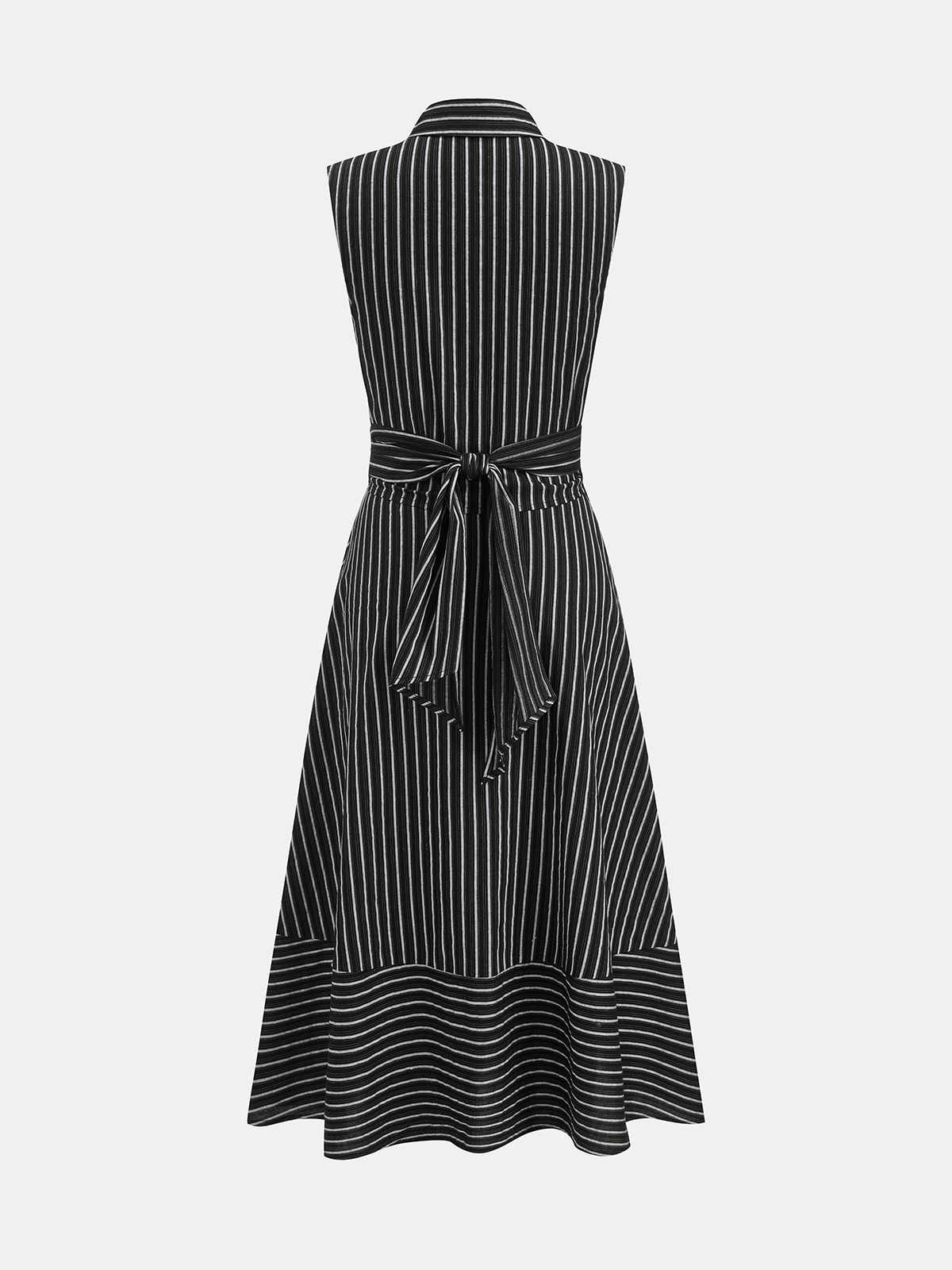 Gestreiftes Damen-Midikleid mit Kragen, ärmellos und Bindegürtel