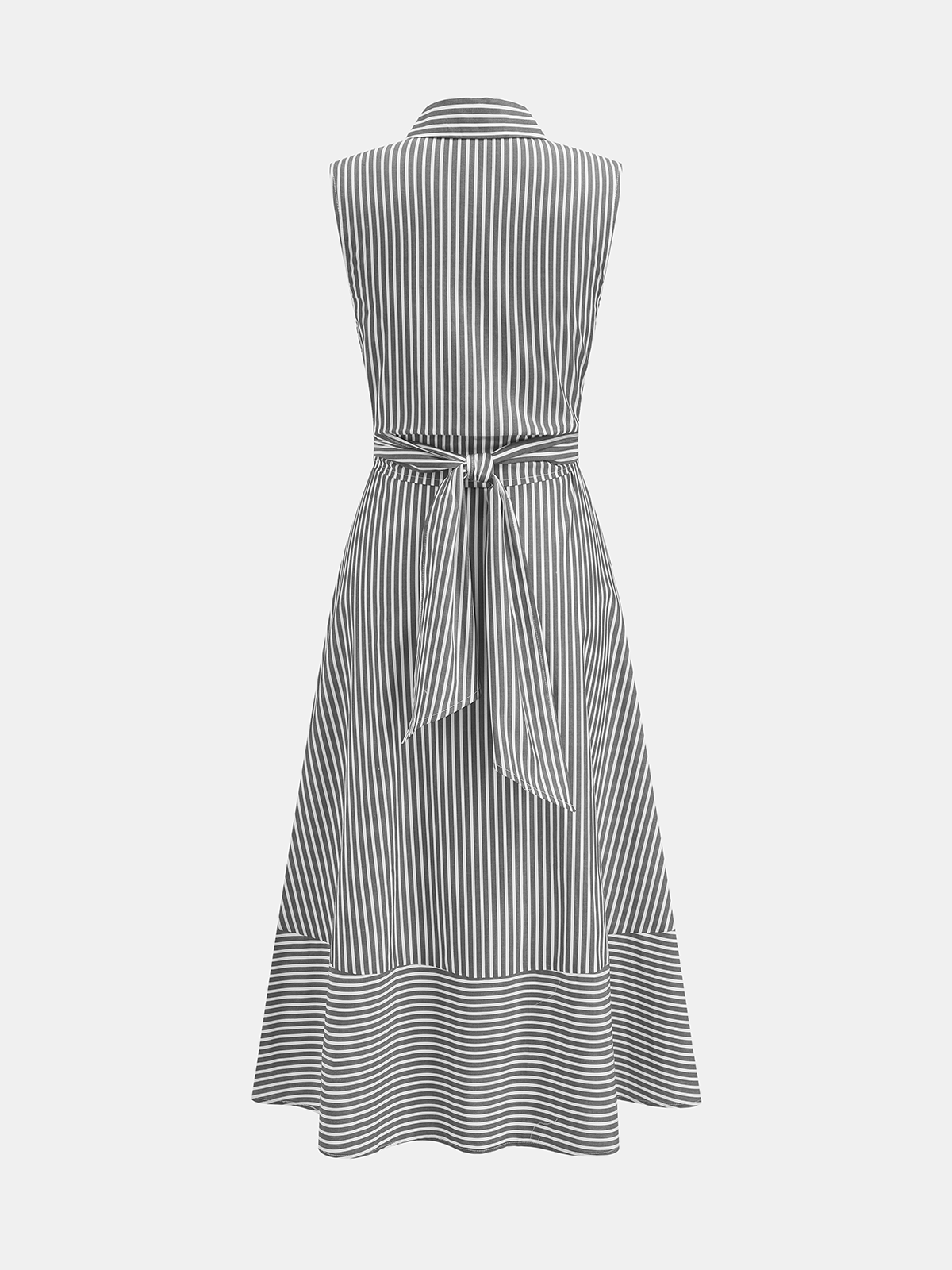 Gestreiftes Damen-Midikleid mit Kragen, ärmellos und Bindegürtel