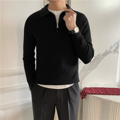 Herren-Halbzip-Pullover mit Rippstruktur und Kragen-Detail