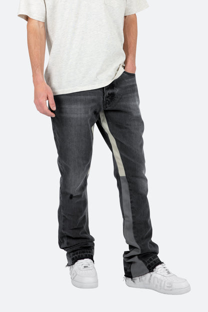 Herren Schlagjeans mit schmalem Oberschenkel und Kontrasteinsätzen – Gewaschener Denim-Stil