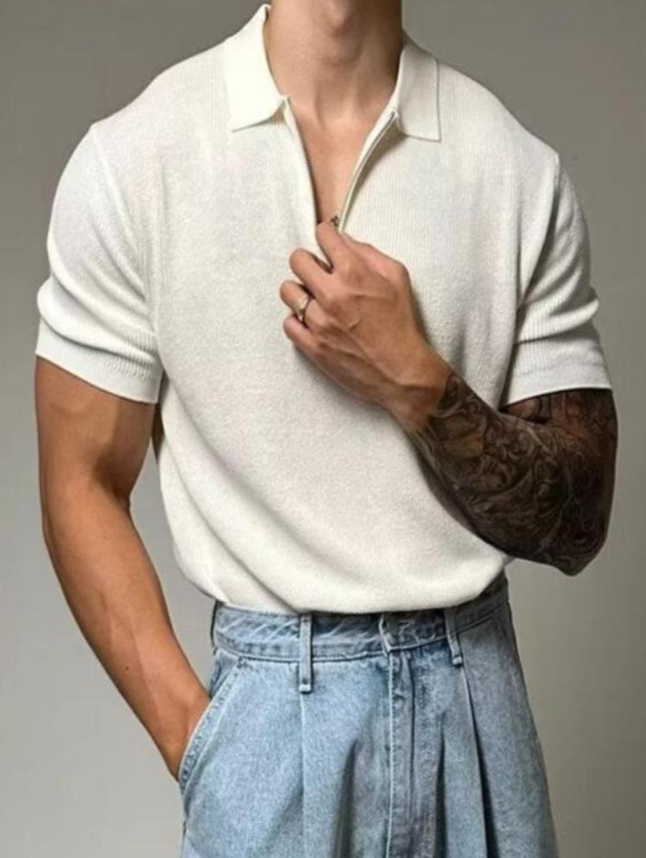 Herren Sommer-Poloshirt Kurzarm – Halbreißverschluss mit Reverskragen