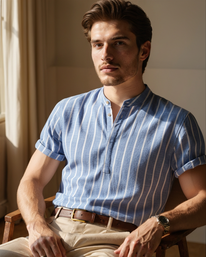 Men's Polo Shirt Made of Organic Cotton with Short Sleeves and Nautical Design