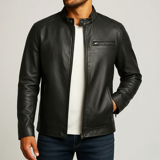 Men's Jacket with Zipper and Stand-up Collar