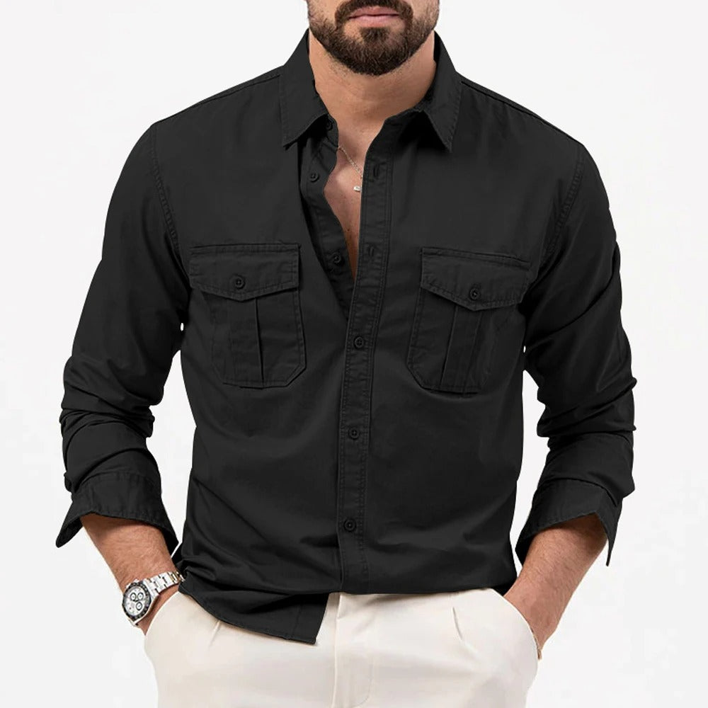 Men's Long-Sleeve Shirt Tailored Fit, Two Chest Pockets, Colorfast