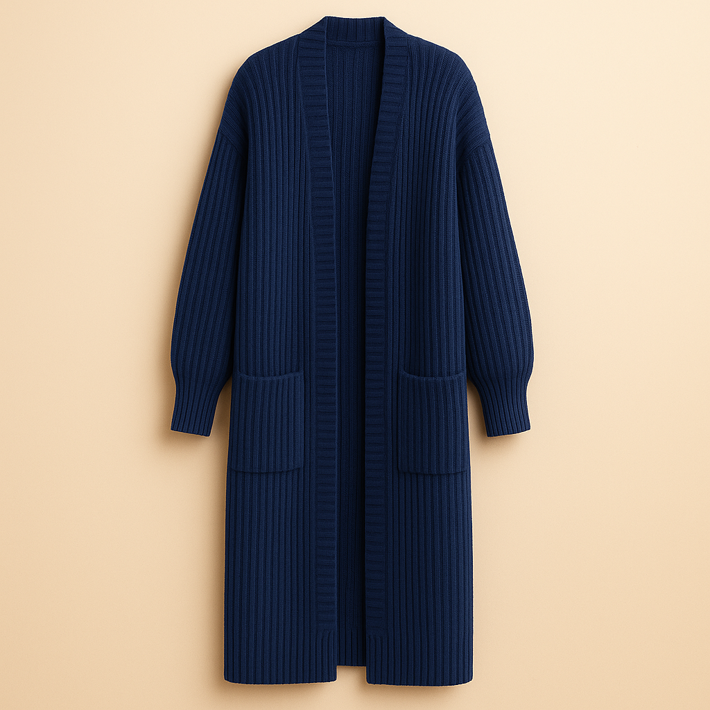 Damen Langer Strick-Cardigan Mit Offener Front Und Oversized-Passform