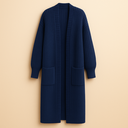 Damen Langer Strick-Cardigan Mit Offener Front Und Oversized-Passform