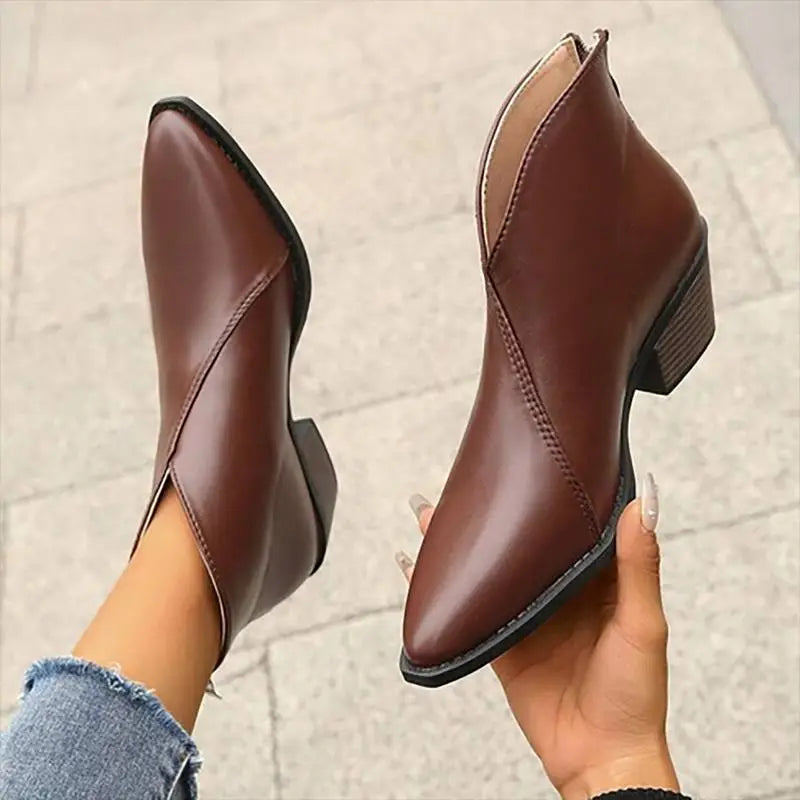Damen Lederstiefeletten Mit Plateauabsatz
