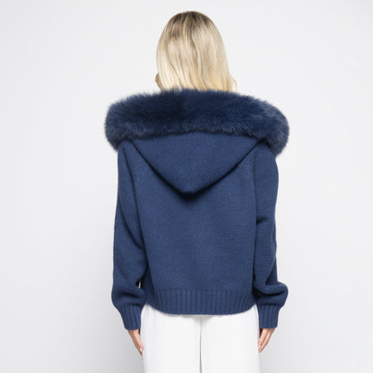 Women's cardigan with removable hood and zipper