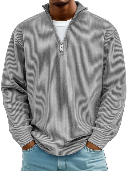 Herren Pullover Halb-Reißverschluss Rippstrick Regular Fit