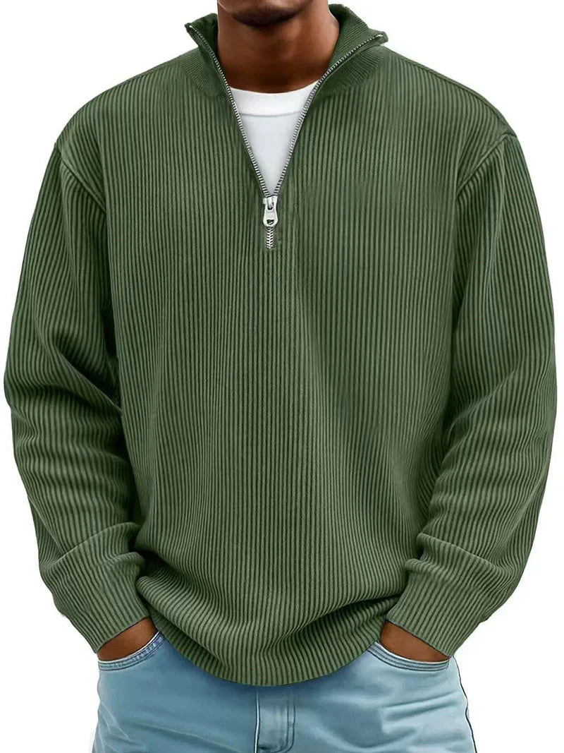 Herren Pullover Halb-Reißverschluss Rippstrick Regular Fit