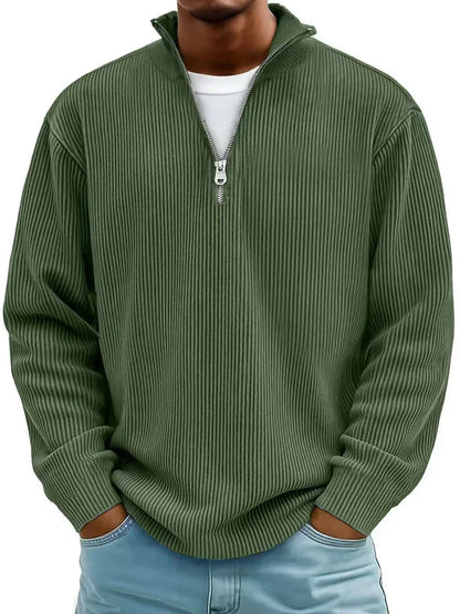 Herren Pullover Halb-Reißverschluss Rippstrick Regular Fit