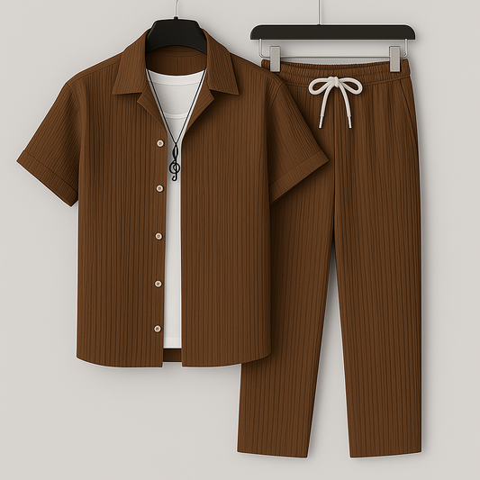 Herren Leinen-Sommer-Set – Kordelhose Und Lockeres Hemd