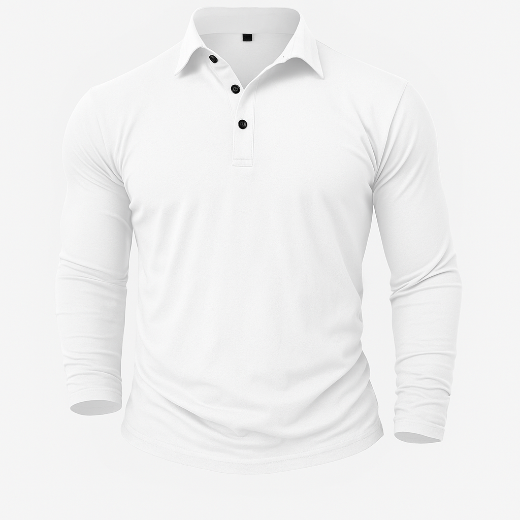 Herren-Poloshirt Mit Langen Ärmeln, Knopfkragen, Strukturierte Passform