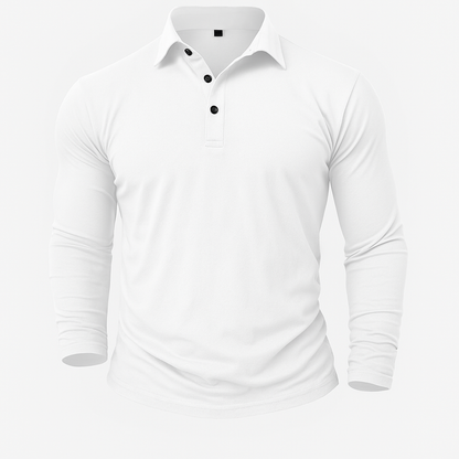 Herren-Poloshirt Mit Langen Ärmeln, Knopfkragen, Strukturierte Passform