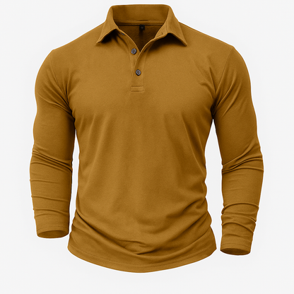 Herren-Poloshirt Mit Langen Ärmeln, Knopfkragen, Strukturierte Passform